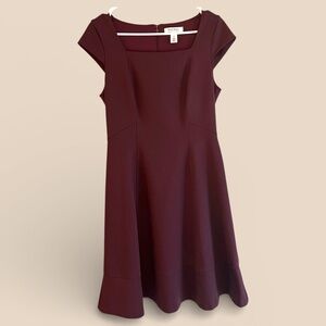 White House Black Market Deep Burgundy Ponte Fit and Flare Dress Sz 8